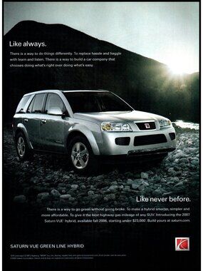 2006 Saturn Vue Green Line Hybrid SUV Vintage Print Ad Moutain Stream Wall Art